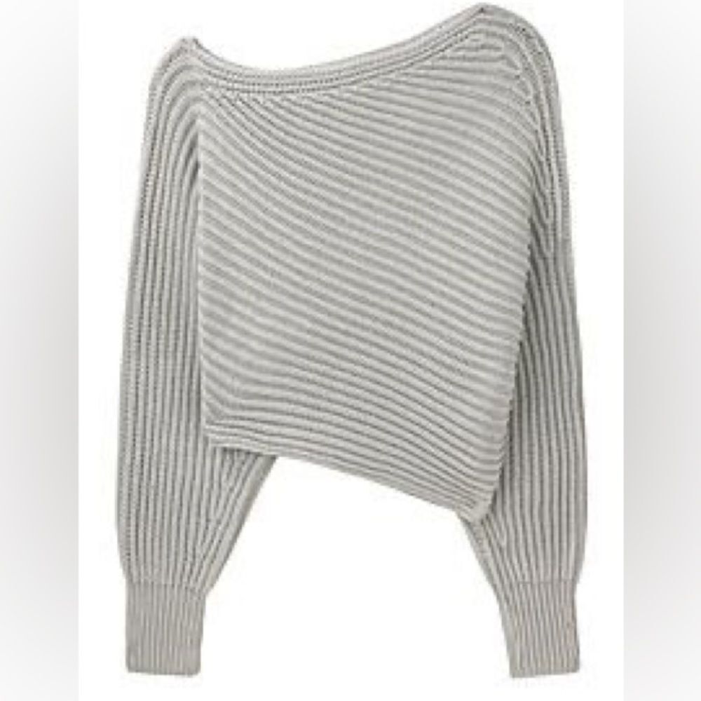 Alexander Wang Sweater Size S Gray Asymmetrical Cropped Knit Chunky Wool Cotton